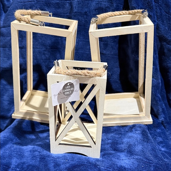 Park Lane Other - Park Lane Cream Wooden Lanterns with Rope Handles - Set of 3